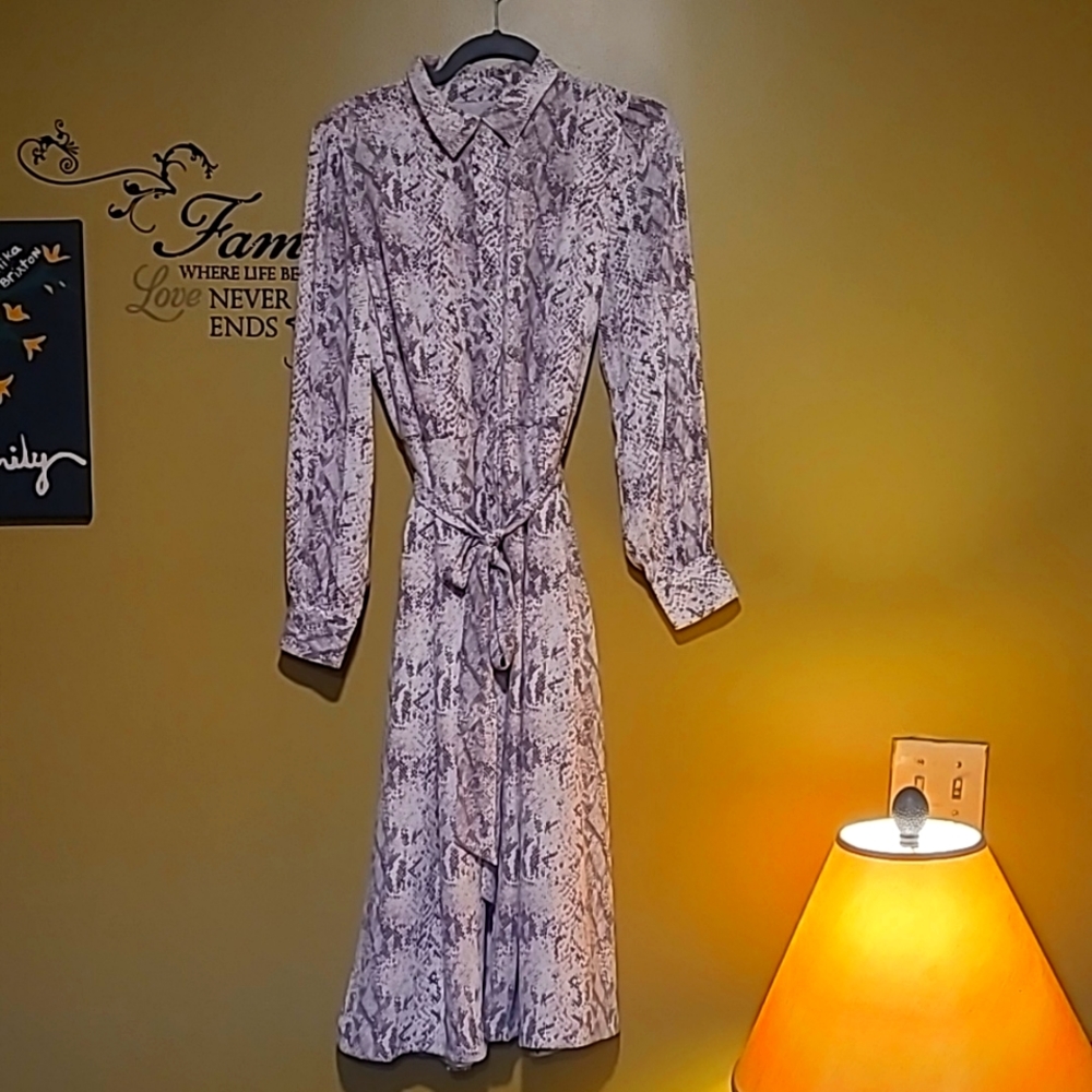 Loft Snake Print Long Sleeve Button Down Dress